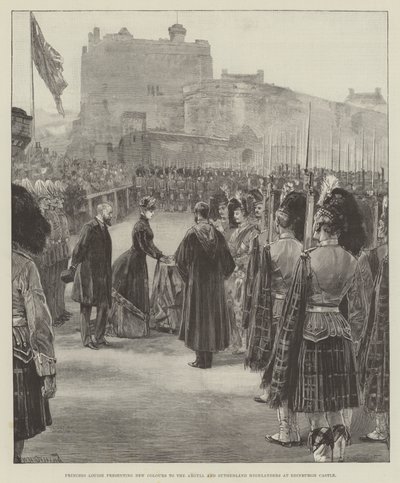 Prinsesse Louise overrækker nye faner til Argyll and Sutherland Highlanders på Edinburgh Castle af William Heysham Overend