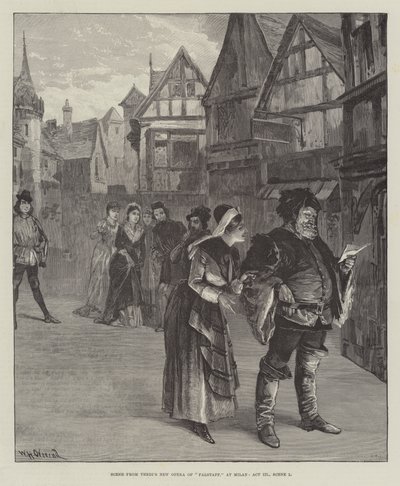 Scene fra Verdis New Opera of Falstaff, i Milano, akt III, Scene 1 af William Heysham Overend