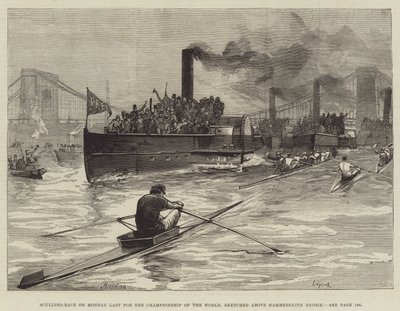 Sculling-Race on Monday Last for the World Championship, skitseret over Hammersmith Bridge af William Heysham Overend