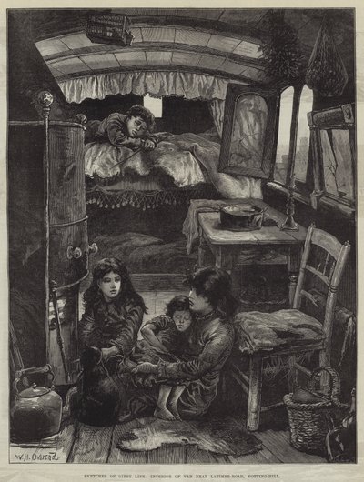 Skitser af Gipsy Life, Interiør af Van nær Latimer-Road, Notting-Hill af William Heysham Overend