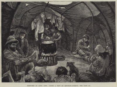 Skitser af sigøjnerliv, inde i et telt på Mitcham-Common af William Heysham Overend