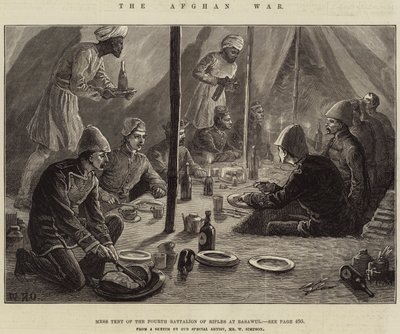Den afghanske krig, messetelt fra den fjerde bataljon af rifler ved Basawul af William Heysham Overend