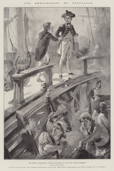 Årsdagen for Trafalgar, slaget ved Trafalgar, admiral Collingwood om bord på Royal Sovereign af William Heysham Overend