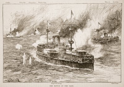 Slaget ved Yalu-floden, 1894, illustration fra "Battles of the Nineteenth Century" af Archibald Forbes, G.A. Henty og major Arthur Griffiths af William Heysham Overend