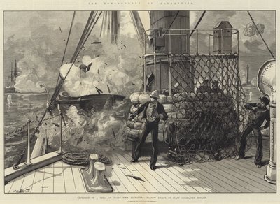 Bombardementet af Alexandria, eksplosion af en granat om bord på HMS Alexandria, Narrow Escape af stabskommandant Hosken af William Heysham Overend