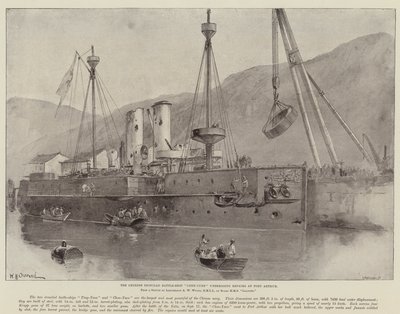 Det kinesiske jernbeklædte slagskib Chen-Yuen undergår reparationer i Port Arthur af William Heysham Overend