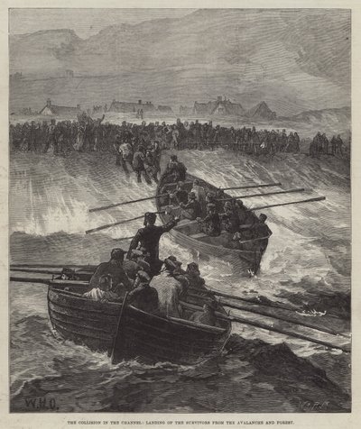 Kollisionen i kanalen, landing af de overlevende fra lavinen og skoven af William Heysham Overend