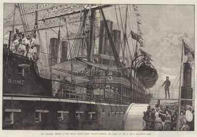 De koloniale besøgende ved Royal Albert Docks, malaysere, der bemander værfterne til P og O Steam-Ship Rom af William Heysham Overend