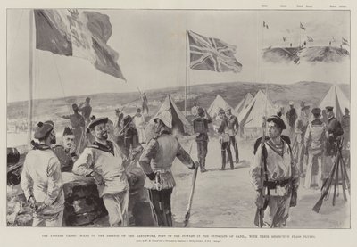 Den østlige krise, scene på bastionen af magternes jordarbejderfort i udkanten af Canea, med deres respektive flag vajende af William Heysham Overend