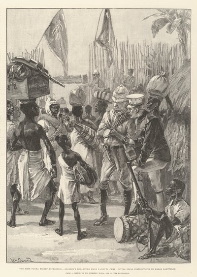 Emin Pasha nødhjælpsekspeditionen, Stanleys afgang fra Yambuya-lejren, giver sidste instrukser til major Barttelot af William Heysham Overend