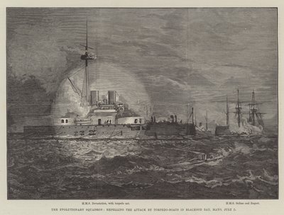 Den evolutionære eskadron, der afviste angrebet fra torpedobåde i Blacksod Bay, Mayo, 7. juli af William Heysham Overend