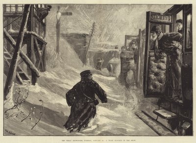 Den store snestorm, tirsdag den 18. januar, et tog blokeret i sneen af William Heysham Overend