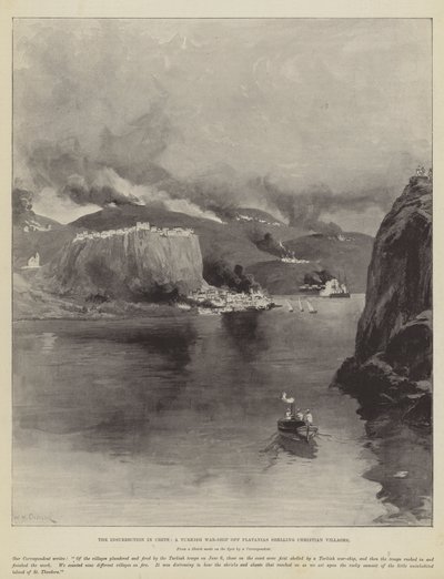 Opstanden på Kreta, et tyrkisk krigsskib ud for Platanias, der beskyder kristne landsbyer af William Heysham Overend