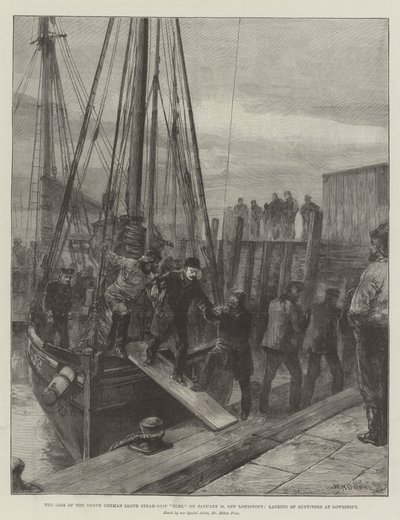 Tabet af det nordtyske Lloyd Steam-skib Elbe, den 30. januar, ud for Lowestoft, landing af overlevende ved Lowestoft af William Heysham Overend