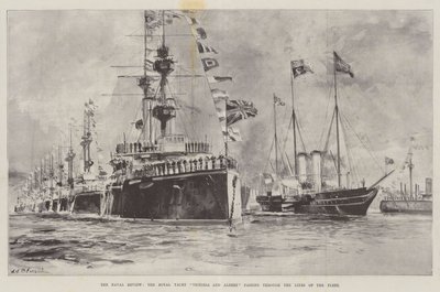 Naval Review, Royal Yacht Victoria og Albert passerer gennem flådens linjer af William Heysham Overend