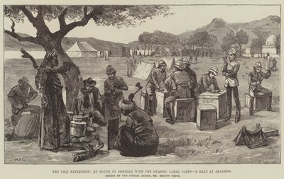 Nilekspeditionen, på vej til Dongola med vagternes kamelkorps, stop ved Akasheh af William Heysham Overend