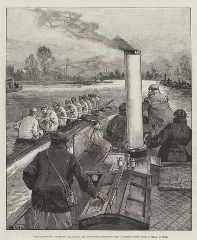 Oxford og Cambridge Boat-Race, Mr. Muttlebury træner Cambridge Crew fra en Steam Launch af William Heysham Overend