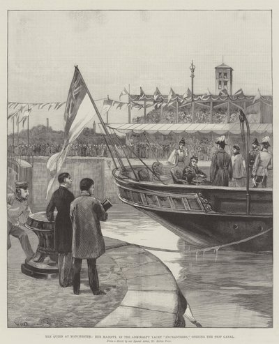 Dronningen i Manchester, Hendes Majestæt, i Admiralty Yacht Enchantress, åbner Skibskanalen af William Heysham Overend