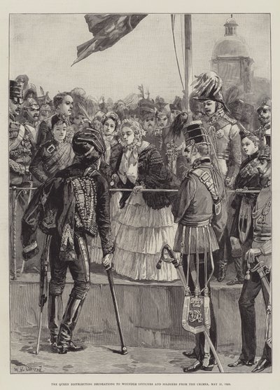 Dronningen uddeler dekorationer til sårede officerer og soldater fra Krim, 21. maj 1856 af William Heysham Overend