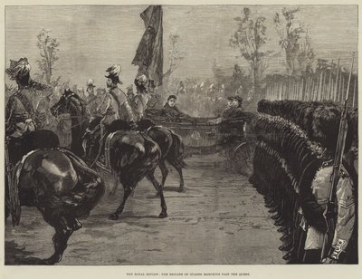 The Royal Review, vagtbrigaden, der marcherer forbi dronningen af William Heysham Overend