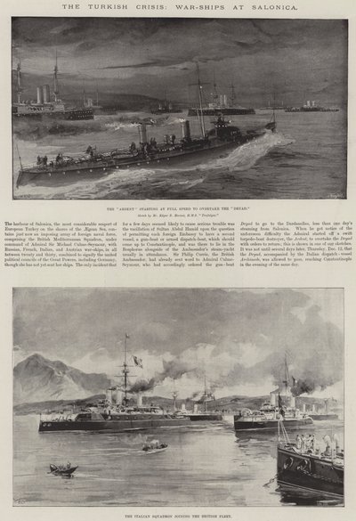 Den tyrkiske krise, krigsskibe ved Salonica af William Heysham Overend