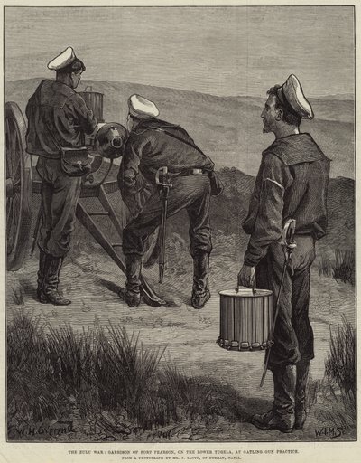 Zulu-krigen, Garnison of Fort Pearson, på Lower Tugela, ved Gatling Gun Practice af William Heysham Overend