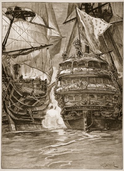Angrebet på "Ville de Paris", 1782, illustration fra "Cassell
