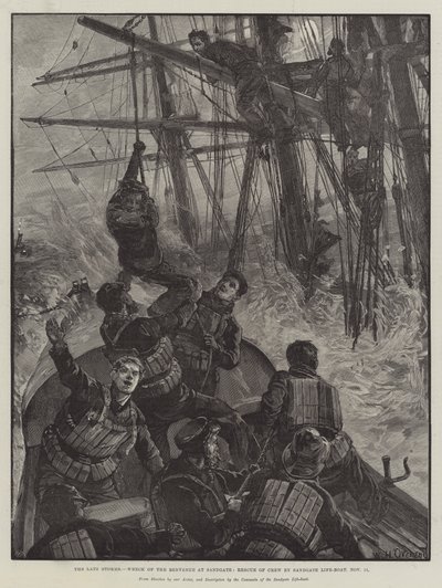 The late Storms, Wreck of the Benvenue at Sandgate, Rescue of Crew af Sandgate Life-Boat, 11. november af William Heysham Overend
