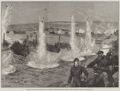 Torpedoøvelser i Portsmouth, Gun-Cotton Mines eksploderede foran de angribende både på Whale Island af William Heysham Overend