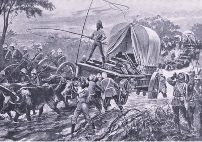 Zulu War: The Estowe Relief Force crossing a stream, april 1879, illustration fra British Battles on Land and Sea, 1915 af William Heysham Overend