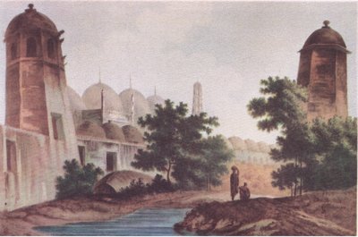 En udsigt over Kutra-moskeen bygget af Mir Jaffier i Murshidabad (Select Views in India 1786), fra British Adventure udgivet af Collins, 1947 af William Hodge