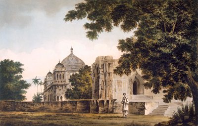 Udsigt over moskeen ved Mounheer, pub. 1780-83. af William Hodges