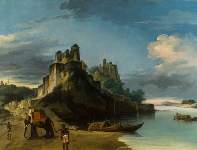 Den sydvestlige side af Chunur Ghur-fæstningen ved Ganges, Uttar Pradesh af William Hodges