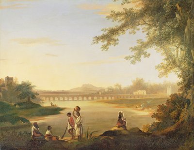 Marmalong-broen med en sepoy og indfødte i forgrunden, ca. 1783 af William Hodges