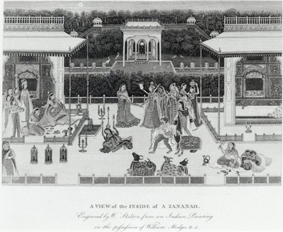 Udsigt over indersiden af en Zananah, indgraveret af William Skelton (1763-1848) af William Hodges