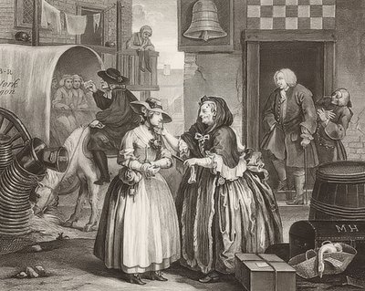 En skøge?S Fremskridt / En hores vej, ark 1: Ankomst til London. 1732 af William Hogarth