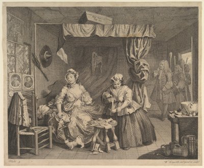 En prostituerets karriere, tavle 3 af William Hogarth