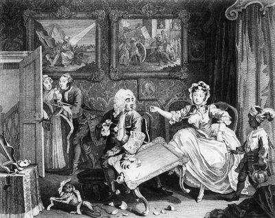 En skøges fremskridt, plade II, skænderier med sin jødebeskytter af William Hogarth