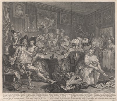 En libertiners liv, tavle 3: Han svælger af William Hogarth