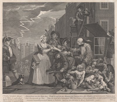 En levemands karriere, planche 4: går i retten af William Hogarth