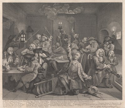 En skørtejægers karriere, tavle 6: Han spiller af William Hogarth