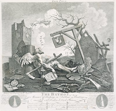 Bathos, Sinkning, i Sublime malerier til forhandlere af mørke billeder, 1764 (radering og gravering) af William Hogarth