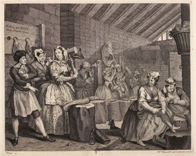 Hampeskætning i Bridewell: En prostituerets levnedsløb, tavle 4 af William Hogarth