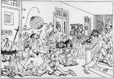 Bedlam mental institution, gravering fra serieraks fremskridt, af William Hogarth (1697-1764) af William Hogarth