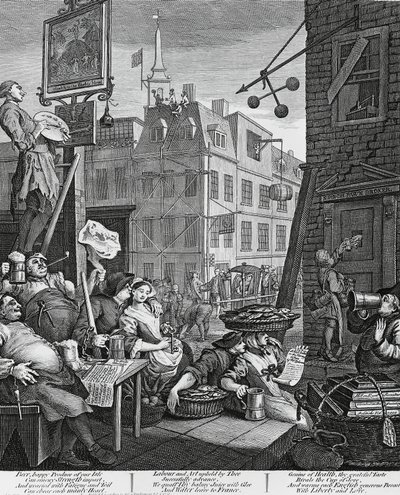 Beer Street, London, gravering af William Hogarth (1697-1764), Storbritannien af William Hogarth