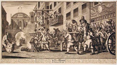 Afbrænding af bagdele i Temple Bar af William Hogarth