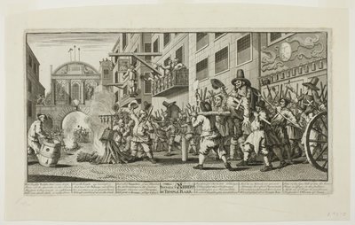 Burning the Rumps at Temple Bar, planche 11 fra Hudibras af William Hogarth