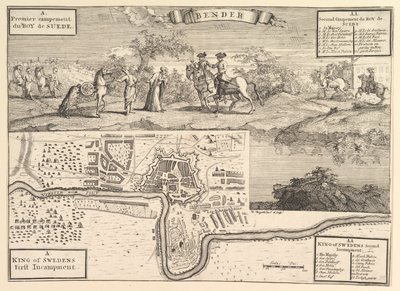 Charles XII ved Bender Aubry de La Mottrayes rejser gennem Europa, Asien og ind i..., 1723-24. af William Hogarth
