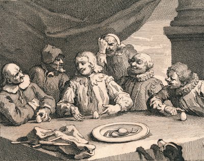 Christopher Columbus knækker ægget, 1753. af William Hogarth