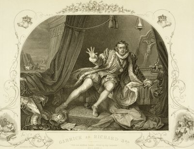David Garrick (1717-79) som Richard III, Act V Scene 3, i skuespillet af William Shakespeare (1564-1616) indgraveret af Portbury af William Hogarth